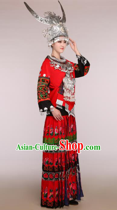 Traditional Chinese Miao Nationality Dance Clothing Hmong Ethnic Minority Costumes and Headwear