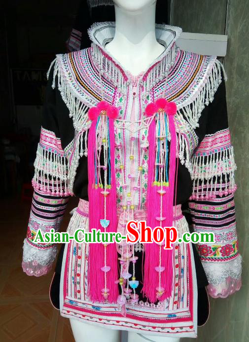 Traditional Chinese Miao Nationality Dance Clothing Hmong Ethnic Minority Costumes and Headwear