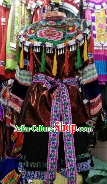 Traditional Chinese Miao Nationality Dance Clothing Hmong Ethnic Minority Costumes and Headwear