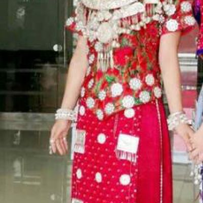 Traditional Chinese Miao Minority Wedding Costumes Hmong Bride Embroidered Dress and Headpiece Complete Set