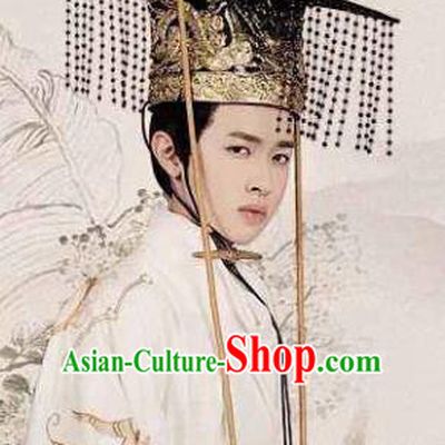 Chinese Traditional King Hair Accessories Ancient Han Dynasty Emperor Tassel Hat for Men