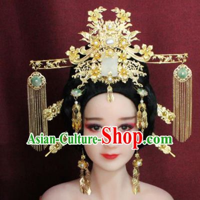 Chinese Ancient Princess Hair Accessories Palace Lady Jade Phoenix Coronet Hairpins for Women