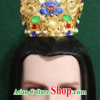 Chinese Traditional King Hair Accessories Ancient Tang Dynasty Emperor Blueing Lotus Hairdo Crown for Men