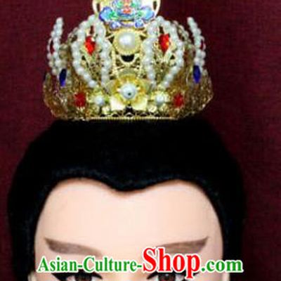 Chinese Traditional Swordsman Hair Accessories Ancient Han Dynasty Prince Golden Hairdo Crown for Men
