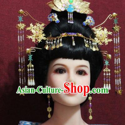 Chinese Traditional Handmade Hair Accessories Ancient Queen Lotus Coronet Hairpins for Women