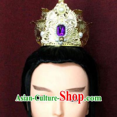 Chinese Traditional Tang Dynasty Swordsman Purple Crystal Hairdo Crown Ancient Prince Hair Accessories for Men