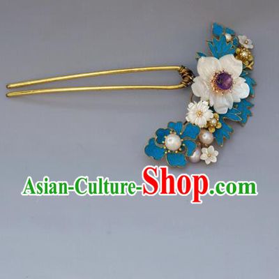 Chinese Ancient Qing Dynasty Handmade Hair Accessories Shell Flower Hairpins for Women