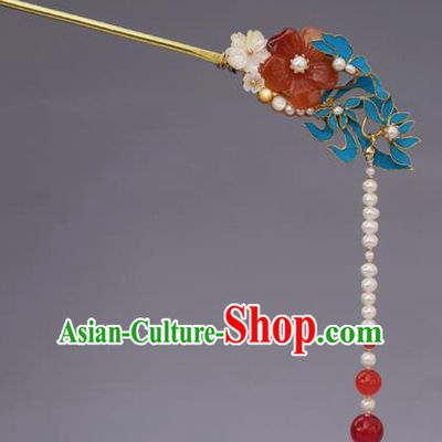 Chinese Ancient Qing Dynasty Handmade Hair Accessories Pearls Tassel Hairpins for Women