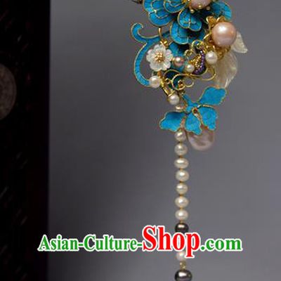 Chinese Ancient Qing Dynasty Flowers Pearls Hair Clip Hair Accessories Handmade Hairpins for Women