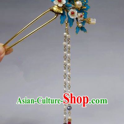 Chinese Ancient Qing Dynasty Palace Hair Accessories Handmade Tian-Tsui Butterfly Tassel Hairpins for Women
