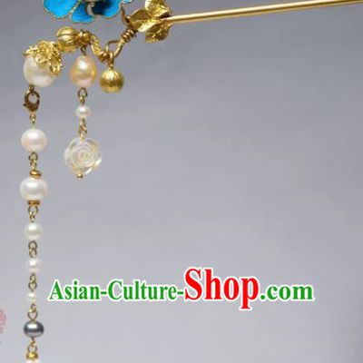 Chinese Ancient Qing Dynasty Hair Accessories Tassel Hair Clip Handmade Palace Tian-Tsui Hairpins for Women