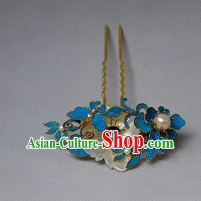 Chinese Ancient Qing Dynasty Hair Accessories Shell Flower Hair Clip Handmade Palace Tian-Tsui Hairpins for Women