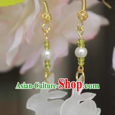 Asian Chinese Traditional Jewelry Accessories Jade Rabbit Earrings for Women