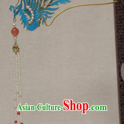 Chinese Qing Dynasty Hairpins Phoenix Step Shake Hair Accessories Ancient Handmade Hanfu Hair Clip for Women