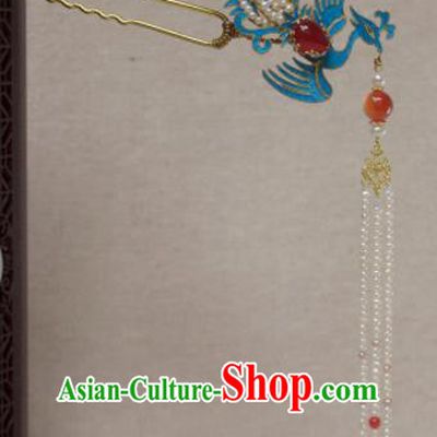 Chinese Qing Dynasty Agate Hairpins Phoenix Step Shake Hair Accessories Ancient Handmade Hanfu Hair Clip for Women