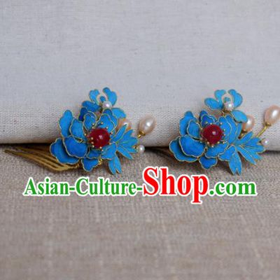 Chinese Handmade Hairpins Hair Accessories Ancient Hanfu Blueing Hair Comb for Women