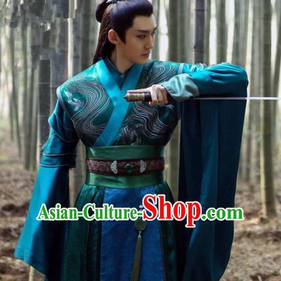 Traditional Chinese Ancient Prince Swordsman Blades Embroidered Costumes for Men