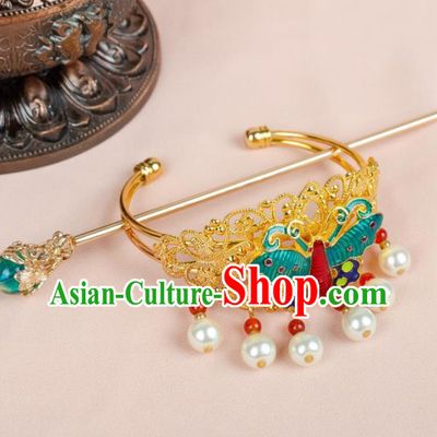 Chinese Ancient Hair Accessories Hanfu Handmade Cloisonne Butterfly Hairpins for Women