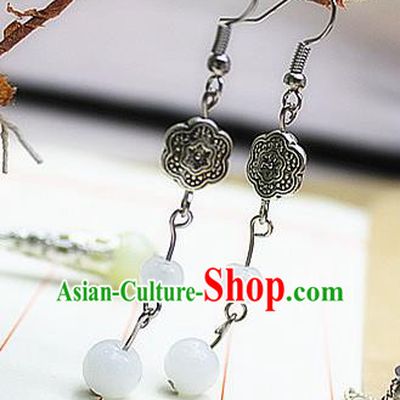 Asian Chinese Traditional Jewelry Accessories Hanfu White Beads Earrings for Women