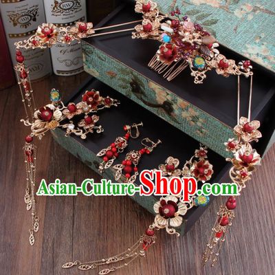 Chinese Ancient Bride Hair Accessories XiuHe Suit Hair Comb Hanfu Handmade Hairpins for Women