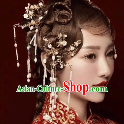 Chinese Ancient Bride Hair Accessories XiuHe Suit Hanfu Handmade Hairpins Complete Set for Women
