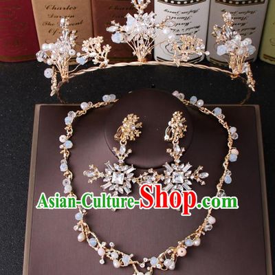 Top Grade Bride Hair Accessories Wedding Crystal Royal Crown and Earrings for Women