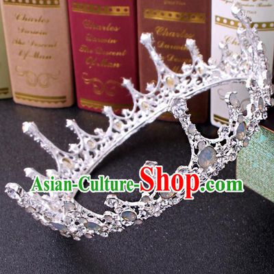 Top Grade Bride Hair Accessories Wedding Baroque Queen White Royal Crown for Women