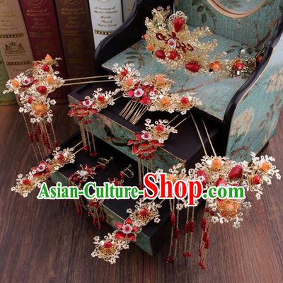 Chinese Handmade Ancient Bride Hair Accessories XiuHe Suit Phoenix Coronet Hanfu Hairpins for Women