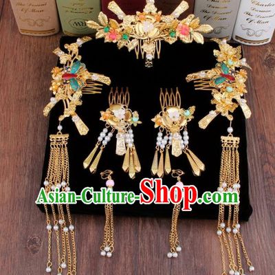 Chinese Ancient XiuHe Suit Hair Accessories Bride Handmade Hair Clips Hairpins for Women