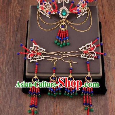 Chinese Ancient XiuHe Suit Hair Accessories Bride Handmade Phoenix Coronet Hairpins for Women