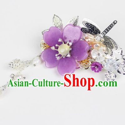 Chinese Ancient Handmade Palace Hairpins Hair Accessories Purple Flower Hair Claws for Women