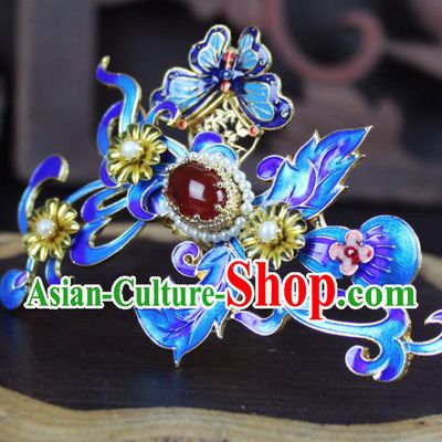 Chinese Ancient Handmade Palace Hanfu Hairpins Hair Accessories Blueing Hair Comb for Women