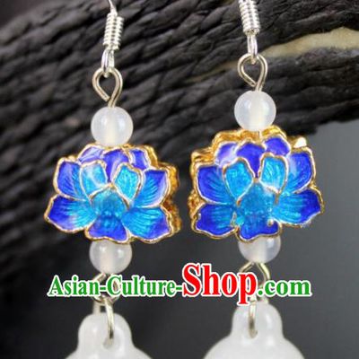 Top Grade Chinese Jewelry Accessories Wedding Hanfu Blueing Lotus Earrings for Women