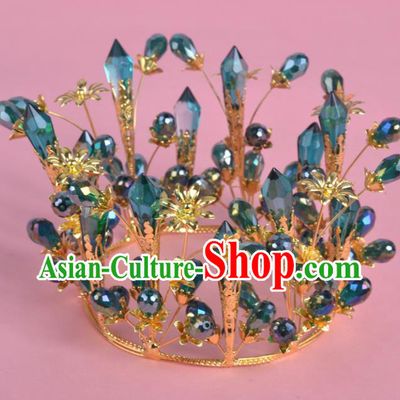 Top Grade Bride Hair Accessories Wedding Green Crystal Royal Crown for Women
