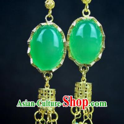 Top Grade Chinese Jewelry Accessories Wedding Hanfu Green Beads Earrings for Women