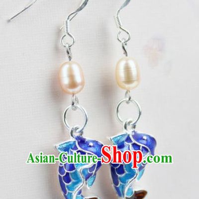 Top Grade Chinese Jewelry Accessories Wedding Hanfu Blueing Fish Earrings for Women
