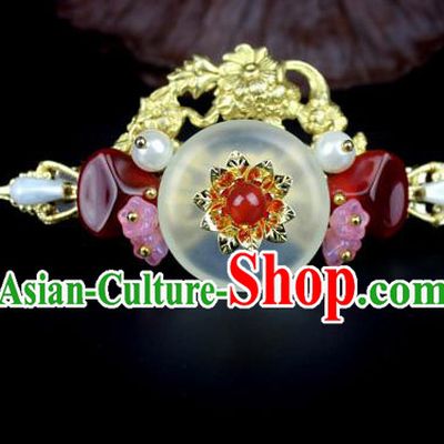 Chinese Ancient Handmade Hanfu Jade Hair Clip Agate Hairpins Hair Accessories for Women