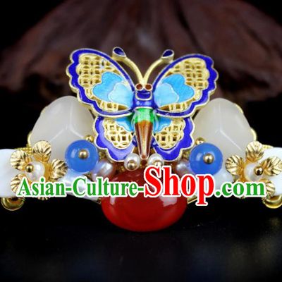 Chinese Ancient Handmade Hanfu Blueing Butterfly Hair Claw Hairpins Hair Accessories for Women