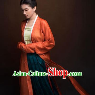 Top Grade Chinese Ancient Song Dynasty Young Lady Hanfu Dress Orange Clothing for Women
