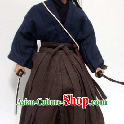 Ancient Japanese Warrior Costume Samurai Costumes Mitamoto Musashi Costume Kimono Clothing Complete Set