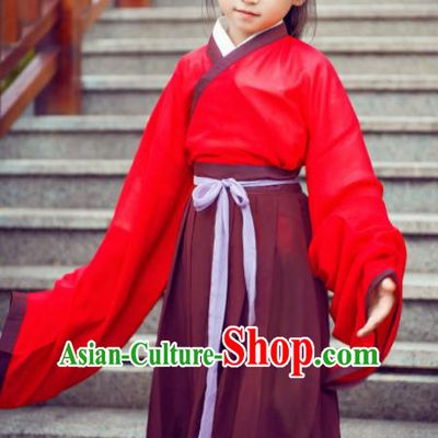 Traditional Chinese Ancient Costumes Jin Dynasty Princess Red Hanfu Dress for Kids