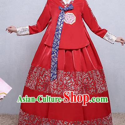Asian Korean Traditional Costumes Korean Palace Hanbok Embroidered Red Blouse and Skirt for Women