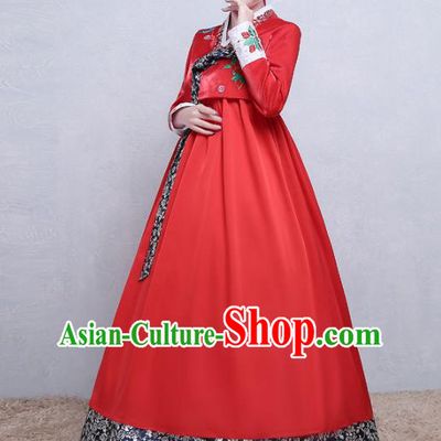 Asian Korean Traditional Costumes Korean Palace Hanbok Embroidered Red Blouse and Skirt for Women