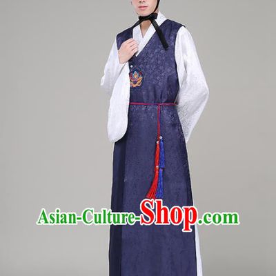 Asian Korean Traditional Costumes Korean Palace Navy Hanbok Embroidered Clothing for Men