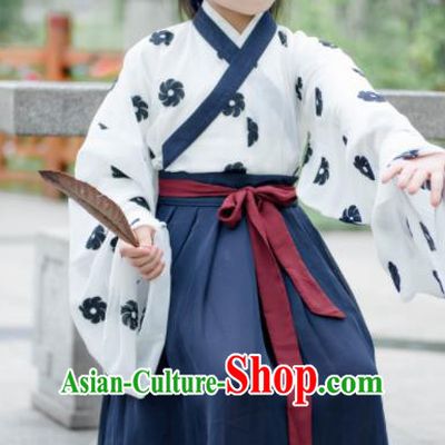Traditional Chinese Ancient Costumes Jin Dynasty Princess Navy Hanfu Dress for Kids