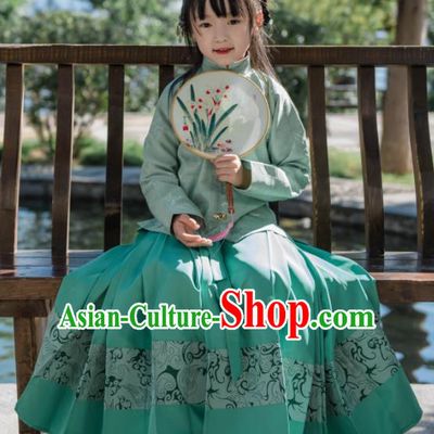 Traditional Chinese Ancient Costumes Ming Dynasty Princess Clothing Green Blouse and Skirt for Kids