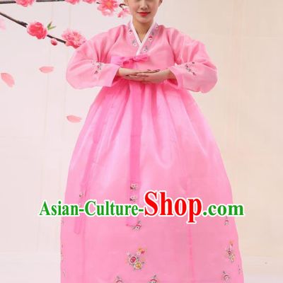 Korean Traditional Costumes Asian Korean Palace Hanbok Bride Embroidered Pink Blouse and Skirt for Women