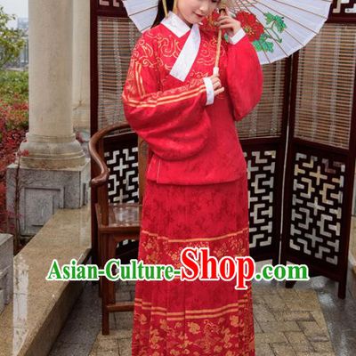 Traditional Chinese Ancient Hanfu Dress Ming Dynasty Princess Costumes Red Blouse and Skirt for Women