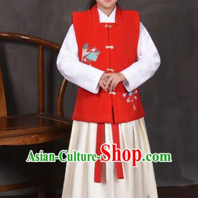 Traditional Chinese Ancient Ming Dynasty Princess Costume Red Vest for Kids
