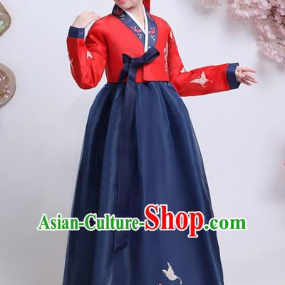 Asian Korean Traditional Costumes Korean Hanbok Red Blouse and Navy Skirt for Kids